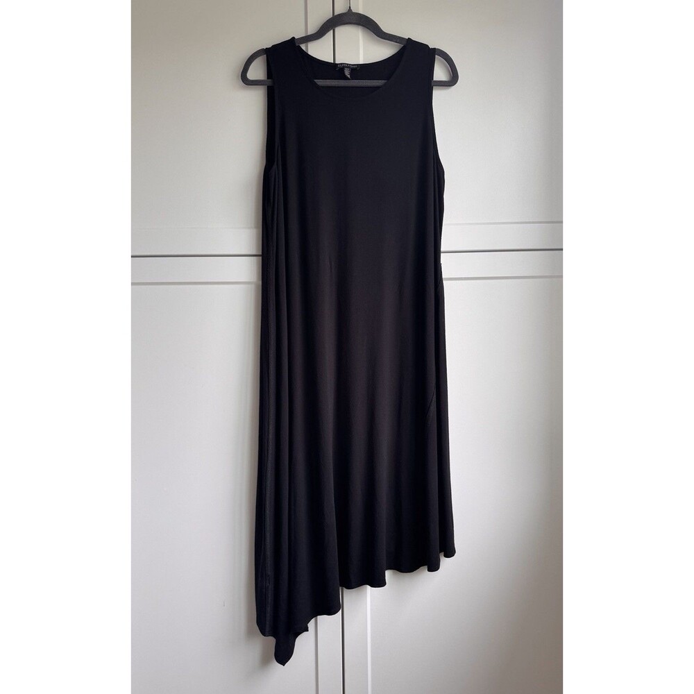 Eileen Fisher Sleeveless Asymmetrical Hem Fine Jersey Dress Size L Minimalist